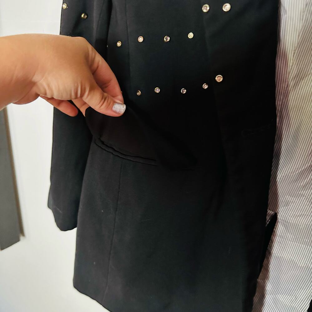 BADGLEY MISCHKA Black Gold Studded Grommets Tailored Edgy Blazer Size 0 - Picture 10 of 12